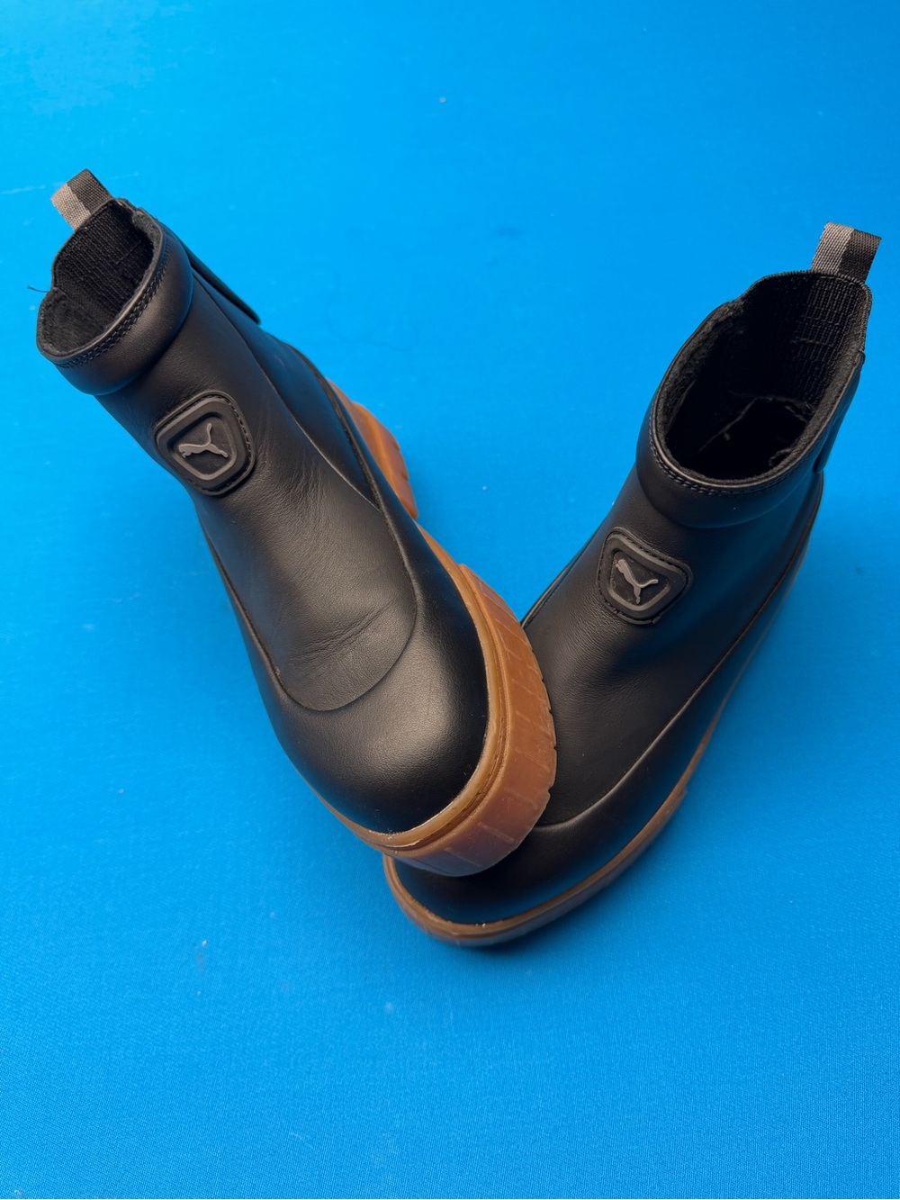 Puma Black Chelsea-Style Ankle Boots with Brown Gum Sole